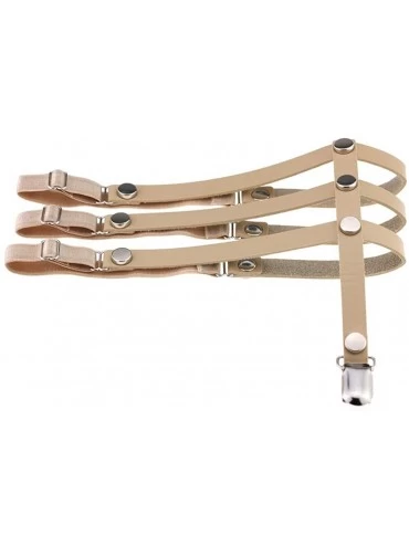 Garters & Garter Belts Punk Strap Garters Elastic Leg Triple Ring Adjustable Suspenders Garter Belt - Beige - C2186DKRM4Z $10.82
