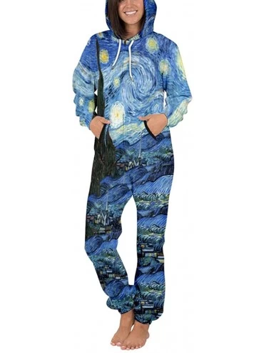 Sets Unisex 3D Paint Jumpsuits Galaxy Animal Hooded One Piece Pajama - Van Gogh - CO1944Y6G05 $73.61
