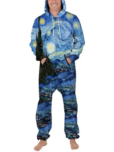 Sets Unisex 3D Paint Jumpsuits Galaxy Animal Hooded One Piece Pajama - Van Gogh - CO1944Y6G05 $38.74