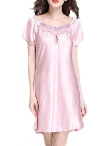 Nightgowns & Sleepshirts Short Sleeve Satin Sleepwear Summer Soft Sleepwear Nightgown - 4 - CY19DWID6LO $17.94