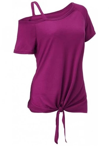 Shapewear Womens Tops-Women Fashion Casual Strapless Solid Short Sleeve Knot T-Shirt Top Blouses - Hot Pink - CC18SX9S9W5 $14.22