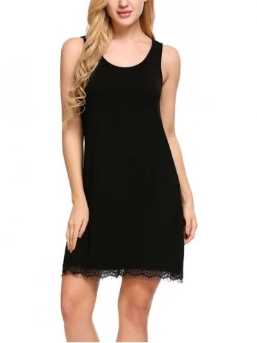 Nightgowns & Sleepshirts Sleepwear Womens Cotton Nightgown Lace Sleep Nightdress Short Sleeve Nightshirt (M- Black) - CK183GT...