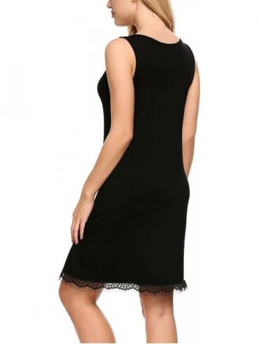 Nightgowns & Sleepshirts Sleepwear Womens Cotton Nightgown Lace Sleep Nightdress Short Sleeve Nightshirt (M- Black) - CK183GT...