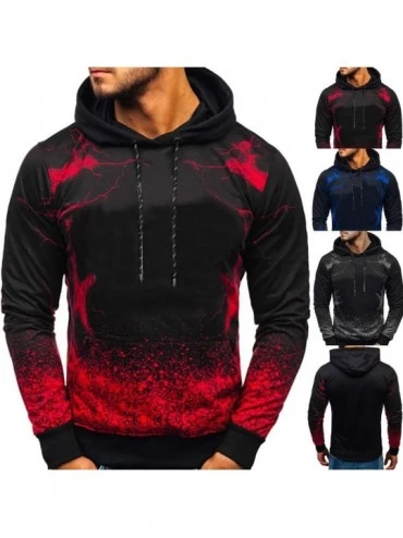 Thermal Underwear Men Patchwork Drawstring Hoodie Pure Color Hooded Long Sleeve Sweatshirt Pullover with Pockets - A-gray - C...