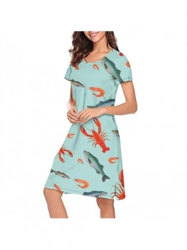 Nightgowns & Sleepshirts Womens Lobster Japaness Wave Sleepwear Printed Nightgown Elegant Nightshirt Dress Sleeping Gown Nigh...