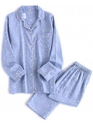 Sleep Sets Pajamas Set Long Sleeve Sleepwear Button Down Lounge Set for Men- Women - Men Blue - CO18UZRGDX4 $54.64