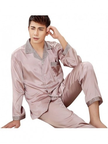 Sleep Sets Men's Summer Long Sleeve Silk Pajama Sleepwear Set - Co1 - CJ11AAN9JUT $58.99