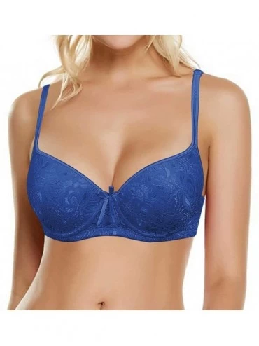 Bras Women's Underwire Full Figured Bra Plus Size Stretch Beauty Lace Everyday Bras - Navy - C518Y57O6TC $34.21