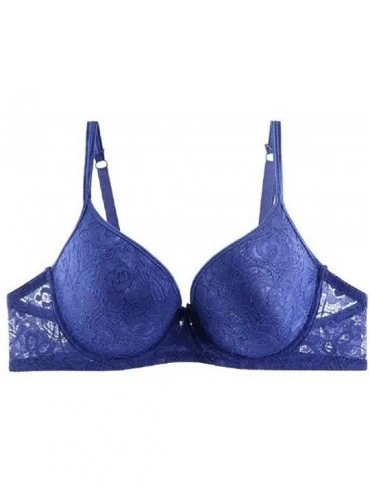 Bras Women's Underwire Full Figured Bra Plus Size Stretch Beauty Lace Everyday Bras - Navy - C518Y57O6TC $18.24