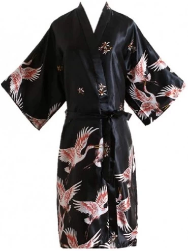 Robes Women Robe Silk Satin Robes Wedding Bridesmaid Bride Gown Kimono Solid Robe - Black - CU190GO98ND $30.60