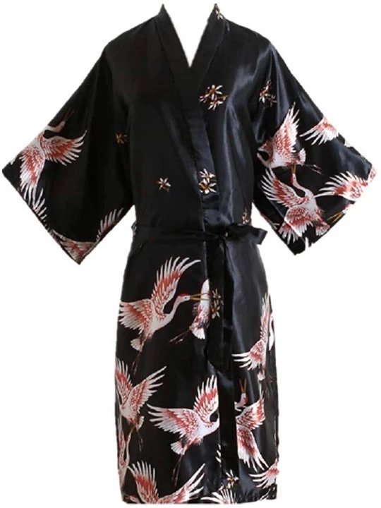 Robes Women Robe Silk Satin Robes Wedding Bridesmaid Bride Gown Kimono Solid Robe - Black - CU190GO98ND $19.87