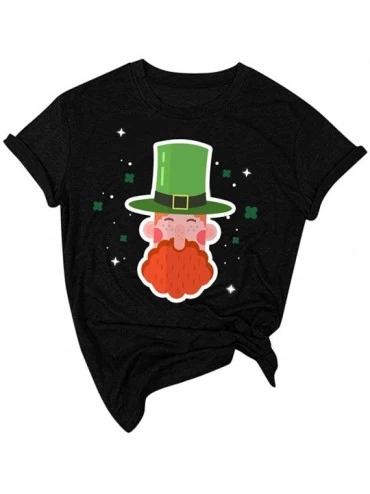 Thermal Underwear St. Patrick's Day Print Short Sleeve Round Neck Top - Black - C91953U4UCG $21.75