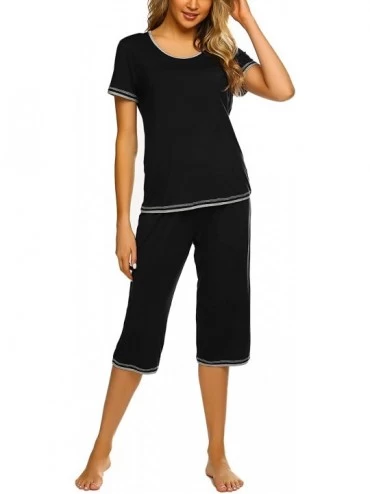 Sets Womens Pajama Sets Sleepwear Short Sleeve Classic Tops with Capri Pjs Set - A-black - C918RET8SW4 $49.58