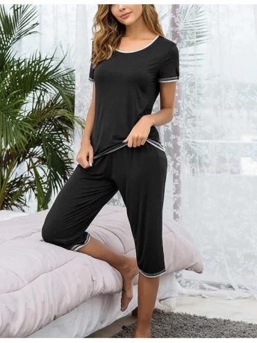 Sets Womens Pajama Sets Sleepwear Short Sleeve Classic Tops with Capri Pjs Set - A-black - C918RET8SW4 $26.13