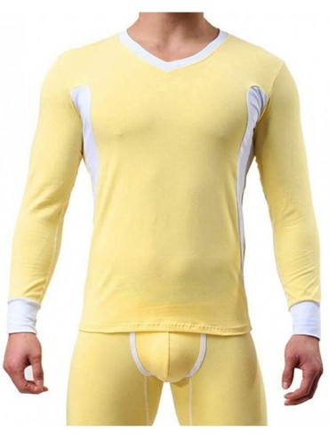 Thermal Underwear Mens Thermal Underwear Winter Warm Long John Set Ultra Soft Base Layer Top and Bottom - Yellow - CJ192QQDG8...
