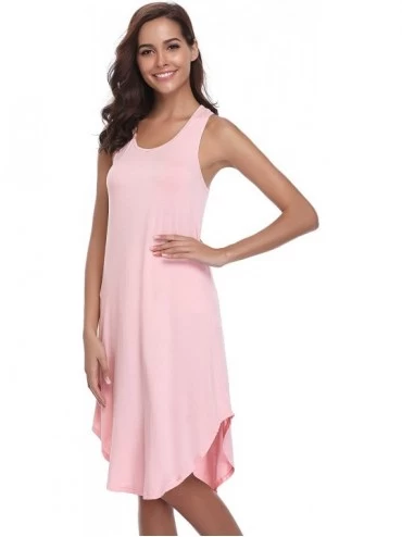 Nightgowns & Sleepshirts Women's Sleeveless Cotton Nightgown Soft Nightshirt Sleepwear Racerback Sleep Dress - Pink - CE18S56...
