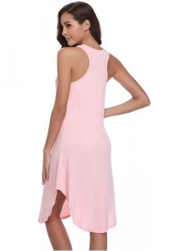 Nightgowns & Sleepshirts Women's Sleeveless Cotton Nightgown Soft Nightshirt Sleepwear Racerback Sleep Dress - Pink - CE18S56...