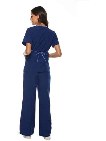 Thermal Underwear Women Short Sleeve V-Neck Tops+Pants Nursing Working Uniform Set Suit - Navy - C8190ECE3W5 $31.58