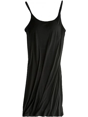 Nightgowns & Sleepshirts Womens Modal Built in Bra Camisole Shelf Bra Spaghetti Straps Tank Dress - A Black - CY18YNR7Y3M $13.80