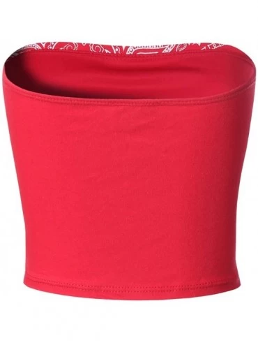 Camisoles & Tanks Women's Causal Strapless Cute Basic Solid SexyTube Top - Red Bandana Print - CG193465MMQ $16.44