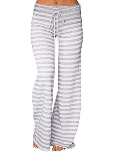 Bottoms Women Plus Size Pajama Pants Striped Wide Leg Drawstring High Waist Palazzo Yoga Pants - A Gray - CF194R6RU6W $25.40