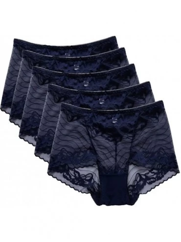 Panties Women's Soft Seamless Lace Underwear High Waist Panty Brief - Dark Blue(5 Pack) - CA18XO3QAIN $36.87