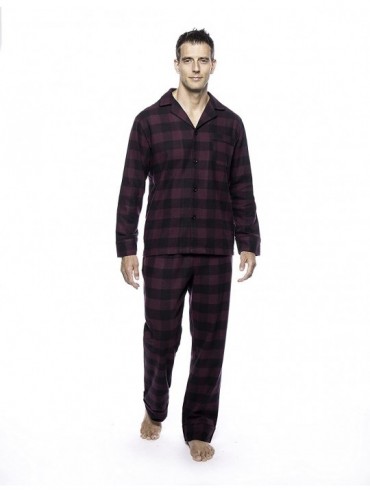Sleep Sets Twin Boat Mens Pajamas Set - 100% Cotton Flannel Pajamas for Men - Gingham Fig/Black - C218I9YYR78 $68.53