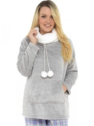 Tops Ladies Undercover Soft Touch Cowl Neck Lounge Pajama Jumper Top with Front Pocket Pink or Grey - Grey Heart - C718ZARUQ2...