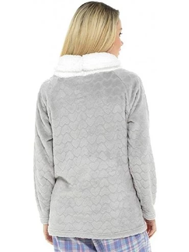 Tops Ladies Undercover Soft Touch Cowl Neck Lounge Pajama Jumper Top with Front Pocket Pink or Grey - Grey Heart - C718ZARUQ2...