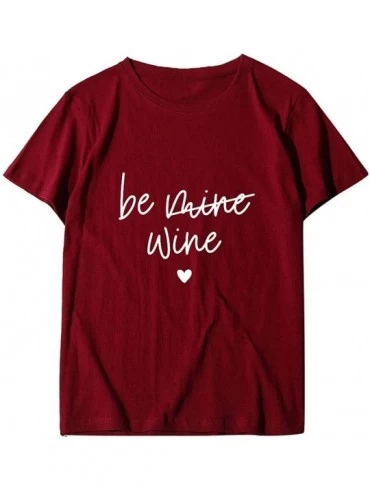 Tops Cute Letter Print- Women's Plus Size Round Neck Short Sleeve T-Shirt top - N-wine - C71944RT7NK $10.41