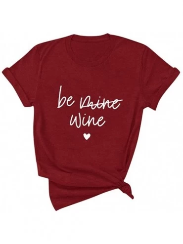 Tops Cute Letter Print- Women's Plus Size Round Neck Short Sleeve T-Shirt top - N-wine - C71944RT7NK $10.41