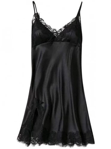Bras Women Sexy Satin Sling Backless Sleepwear Lingerie Lace Nightdress Underwear - Black - CW197Q9XCMW $27.22