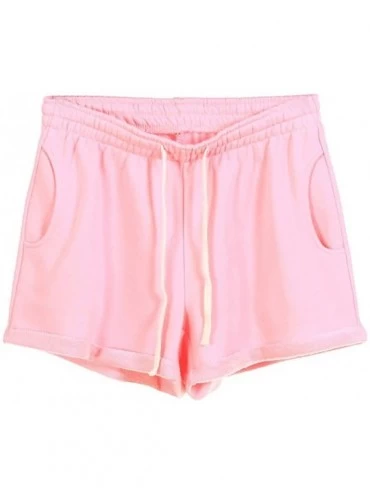 Bottoms Women's Drawstring Elastic Waist Cotton Linen Loose Casual Yoga Lounge Pajama Shorts with Pocket - Pink - CG19976936R...