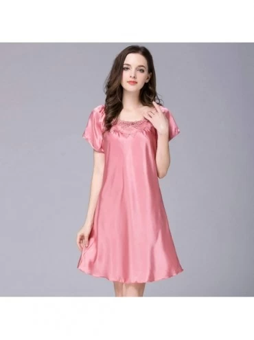 Nightgowns & Sleepshirts Lingerie Women Short Sleeve Robe Dress Babydoll Night Sleepwear Kimono Dress - Watermelon Red - C418...