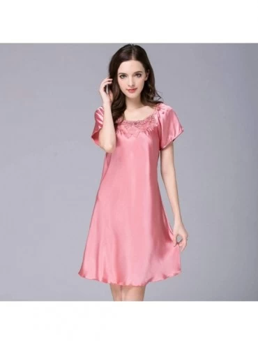 Nightgowns & Sleepshirts Lingerie Women Short Sleeve Robe Dress Babydoll Night Sleepwear Kimono Dress - Watermelon Red - C418...