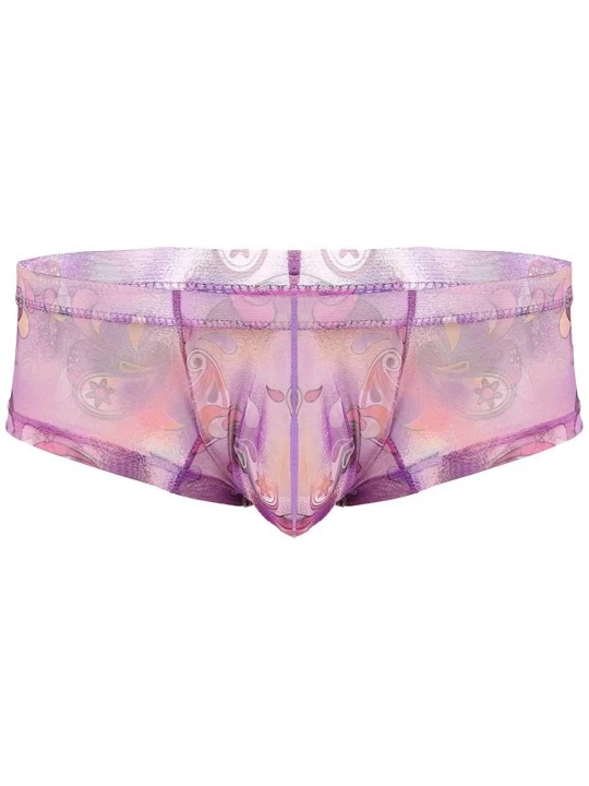 G-Strings & Thongs Men's Sheer Underwear G-String Thong Sissy Bulge Pouch Panties Transparent Briefs Lingerie - Purple Type a...