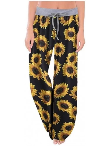 Bottoms Women's Comfy Casual Pajama Pants Floral Print Drawstring Lounge Pants Wide Leg - Yellow - CR194XSWZ3R $51.14