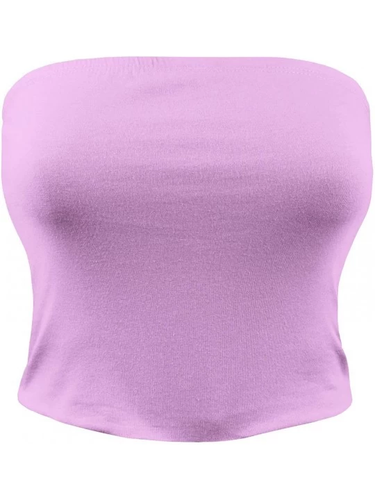 Camisoles & Tanks Womens Fitted Solid Cotton Spandex Layered Crop Tube Top - Sweet Lilac - CN19G5N9QIG $10.16