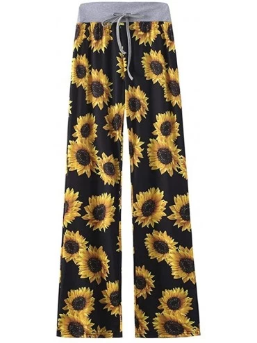 Bottoms Women's Comfy Casual Pajama Pants Floral Print Drawstring Lounge Pants Wide Leg - Yellow - CR194XSWZ3R $51.14