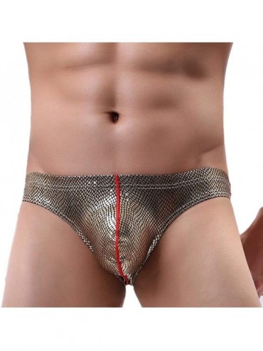 Briefs Men's Briefs Faux Leather Underwear Low Waist U Convex Pouch Underpants M-XXL - Gold - C918WEULSOS $24.42