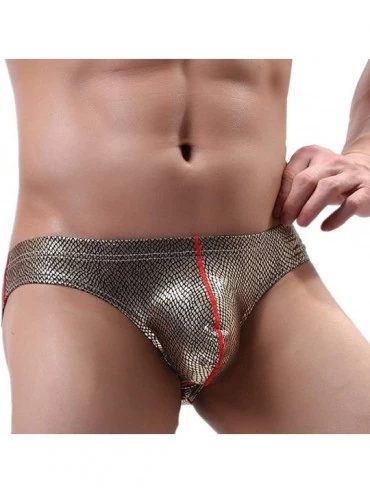 Briefs Men's Briefs Faux Leather Underwear Low Waist U Convex Pouch Underpants M-XXL - Gold - C918WEULSOS $10.58