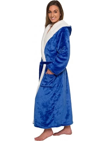 Robes Women's Sherpa Lined Long Robe - Luxury Full Length Plush Fleece Bathrobe - Blue - CL18ZAUU099 $48.10