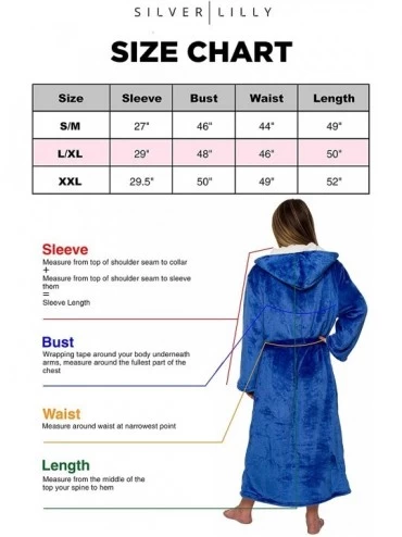 Robes Women's Sherpa Lined Long Robe - Luxury Full Length Plush Fleece Bathrobe - Blue - CL18ZAUU099 $48.10