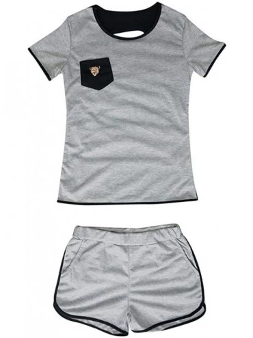 Sets Shorts 2 Piece Outfit T Shirts Shorts Loose Tracksuit Suit Pajamas Sets - Gray - CV18TQWMKZQ $36.38
