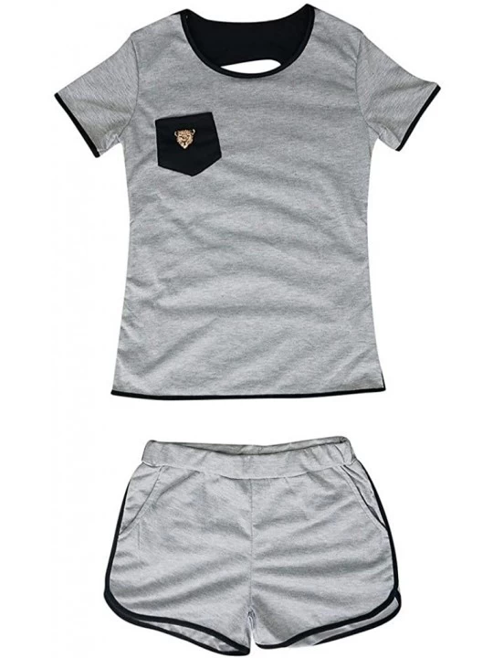 Sets Shorts 2 Piece Outfit T Shirts Shorts Loose Tracksuit Suit Pajamas Sets - Gray - CV18TQWMKZQ $21.83