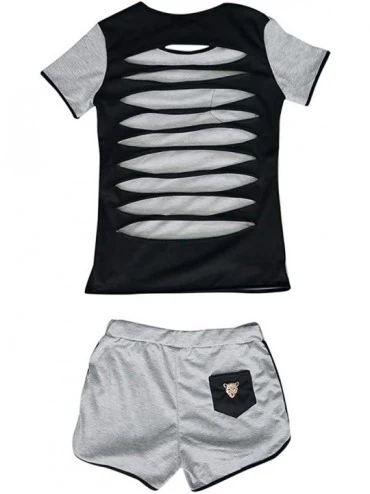 Sets Shorts 2 Piece Outfit T Shirts Shorts Loose Tracksuit Suit Pajamas Sets - Gray - CV18TQWMKZQ $21.83