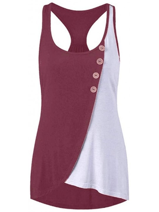Tops Women's Summer Feather Print Long Vest Fashion Women's Shirt T-Shirt Vest for Women - K-wine Red - CK194T9759C $26.32