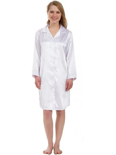 Nightgowns & Sleepshirts Women's Lounge Nightshirt- Boyfriend Style Sleep Gown- Button Down Night Shirt - White - CE1822SYDO4...