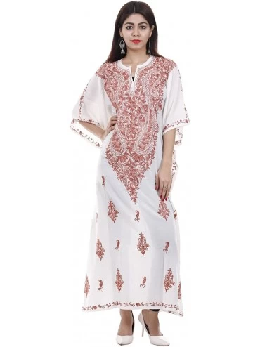 Nightgowns & Sleepshirts Cotton Kashmiri Aari Work Designer Kaftan Maxi Dress Beachwear Cover Up - Multi-162 - CR18M4XHCIG $5...