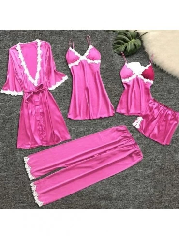 Baby Dolls & Chemises Women Sexy Lace Lingerie Nightwear Underwear Babydoll Sleepwear Dress 5PC Suit - Hot Pink - CE199UUKWYG...